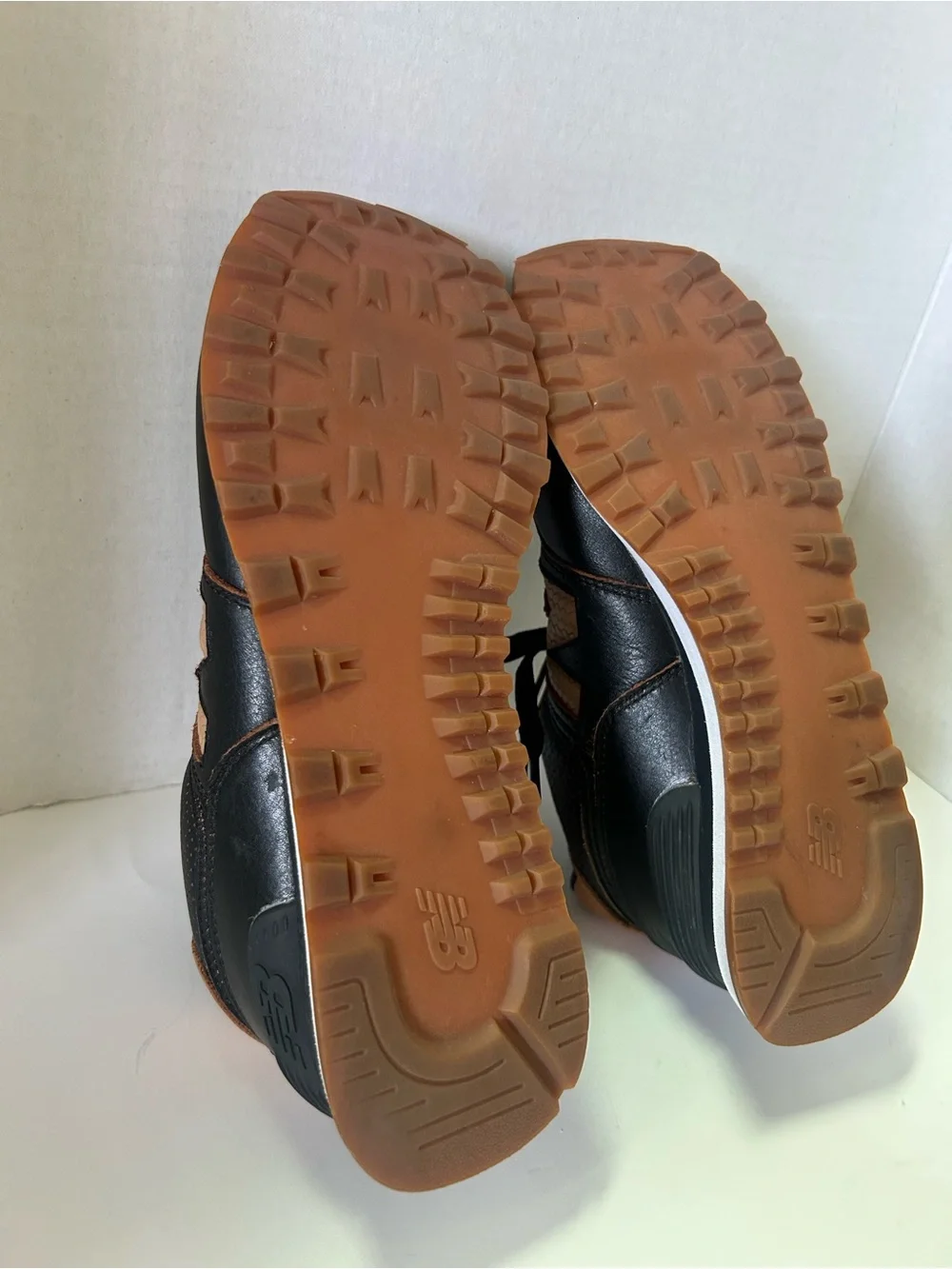 Rare New Balance 574 Leather Black Sneakers with Tan Leather Accents